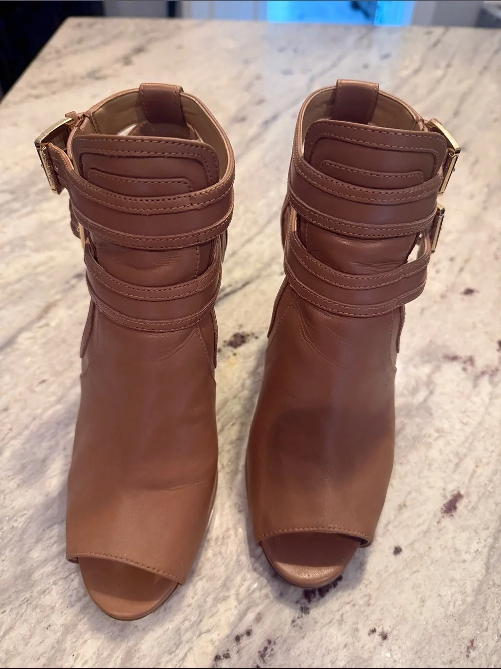 Women's Michael Kors Tan Peep-Toe Stiletto Ankle Boots